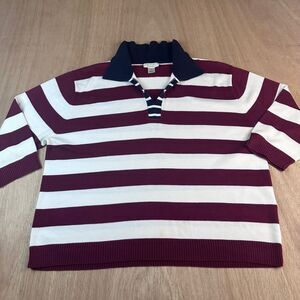 Christopher & Banks Rugby Stripe Women's Sweater XL Maroon Cream Navy 2004